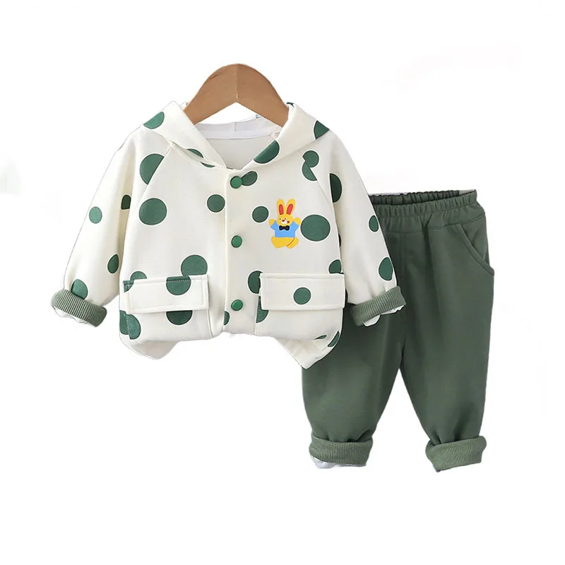 

Осенние комплекты для девочек 2024 осенняя одежда для маленьких девочек милые повседневные толстовки с капюшоном на молнии с длинным рукавом в горошек Топы и штаны Детский костюм