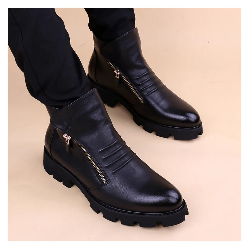 mens fashion original leather boots black stylish autumn winter shoes cowboy platform boot designer ankle chelsea botas hombre