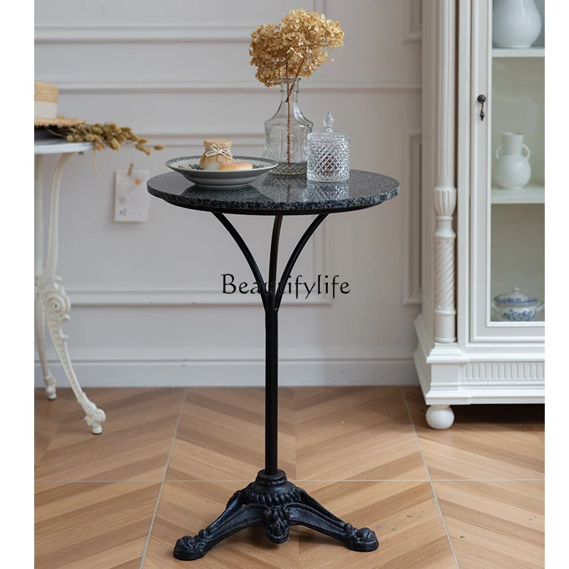 Marble milk tea shop wrought iron table living room balcony garden household small round table