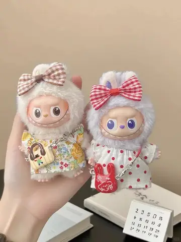 Conjunto de Mini vestido Labubu de 3 uds para Labubu V4 de 10cm, Pin de los monstruos para la serie Love, Ropa para muñecas, accesorios, Ropa Labubu