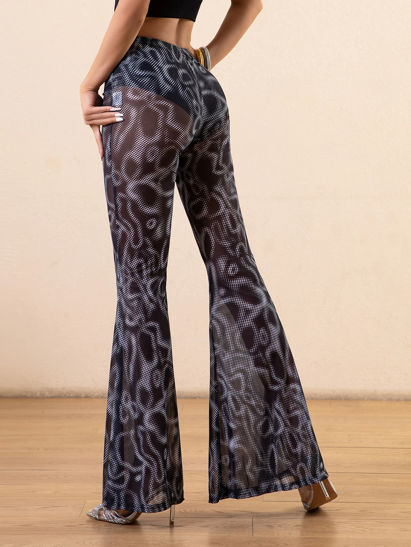 أوروبا والولايات المتحدة الربيع والصيف الساخن شبكة من خلال السراويل الجرس غير النظامية نمط مطبوعة اللحم مثير السراويل #5