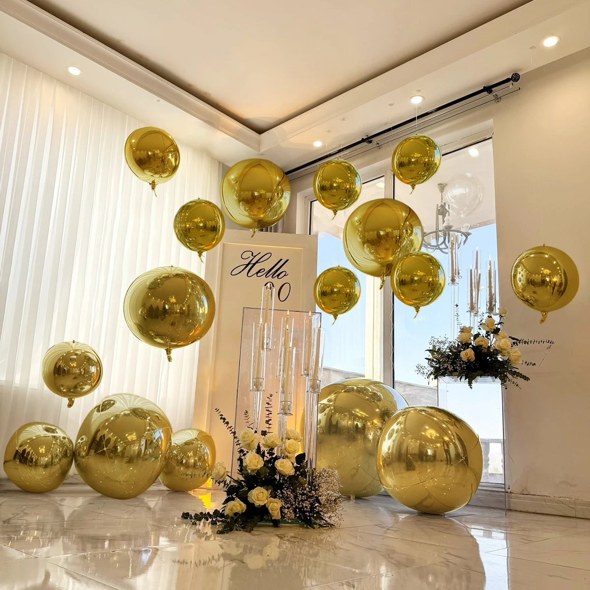 Golden 4D Aluminum Film Balloon Set 10/18/22/32inhc4D Balloon for Proposal, Wedding, Birthday Party, Shower Decoration view 3