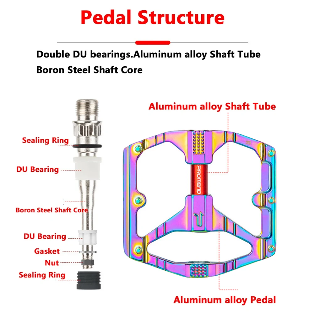 PROMEND Bicycle Pedal DU Double Bearing MTB Anti-slip Ultralight Aluminum Mountain Road Bike Platform Pedals Cycling Accessories