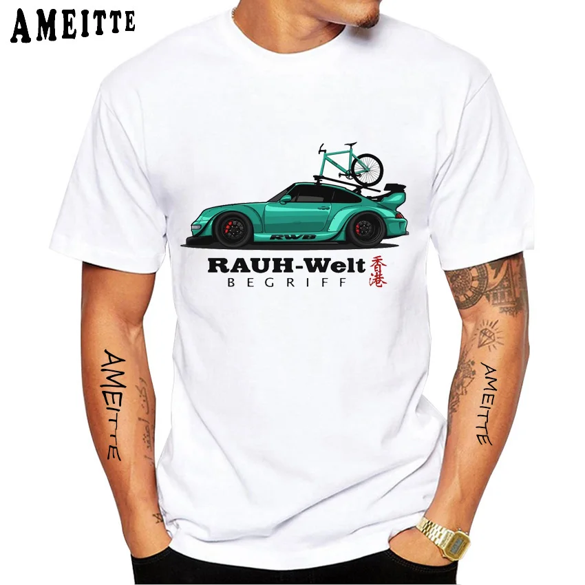 Retro Turbo RWB 993 With Bike Roof T-Shirt New Summer Men Short Sleeve Hip Hop Casual Tops Harajuku Sport Car Design White Tees