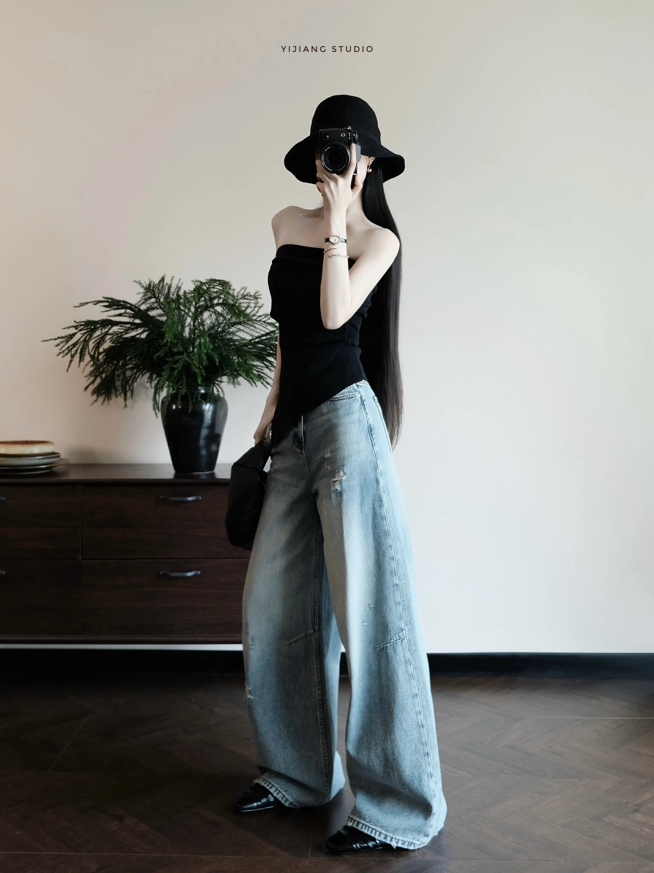 

Джинсы из хлопка в стиле ретро, светло-голубые, выцветшие, прямые, с высокой талией, с эффектом рваных швов, летняя одежда для создания омолаживающего образа