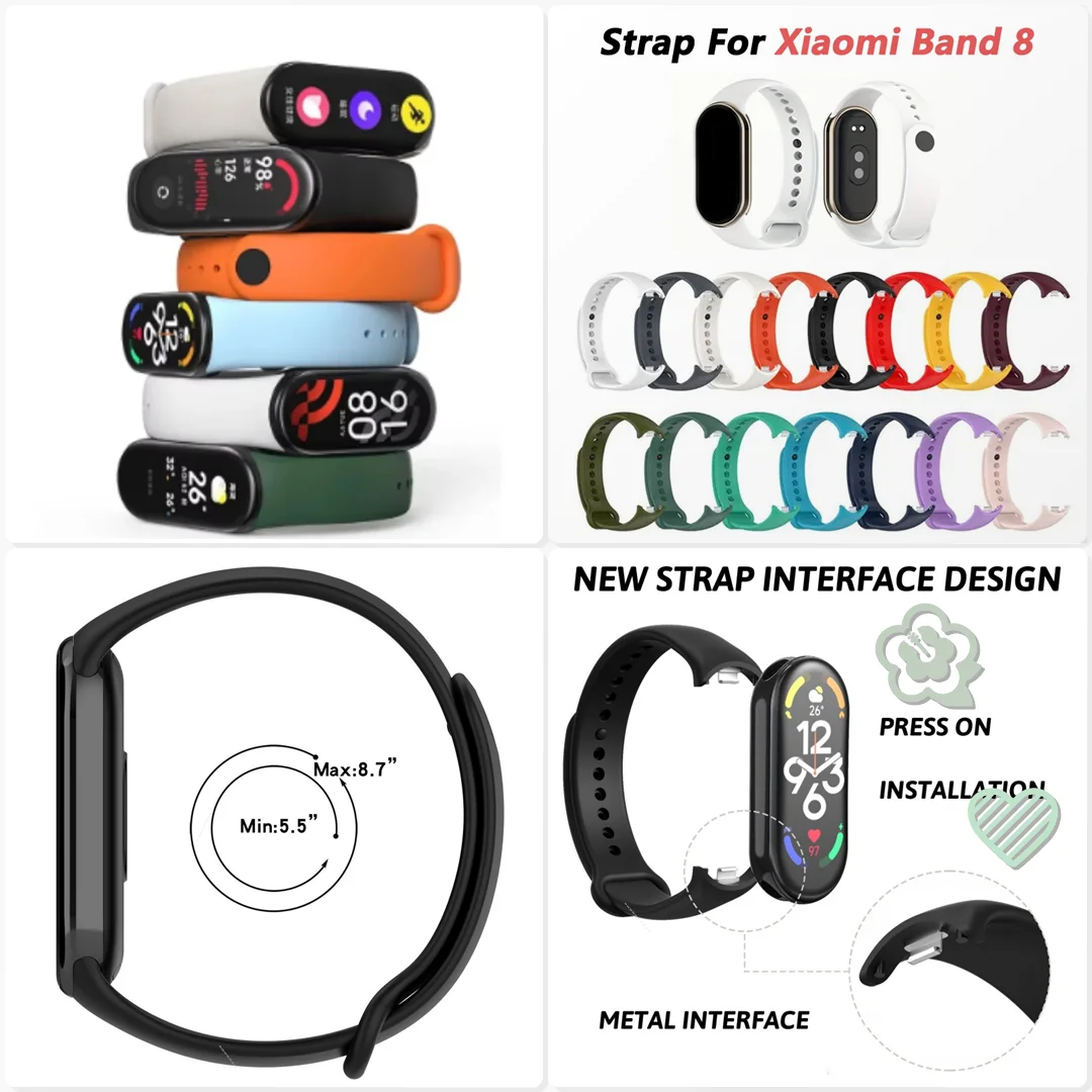 Silicone Wristbands for Xiaomi Band 8/9/10 | High-Quality, Smooth Texture, Sporty Style with Deployant Clasp