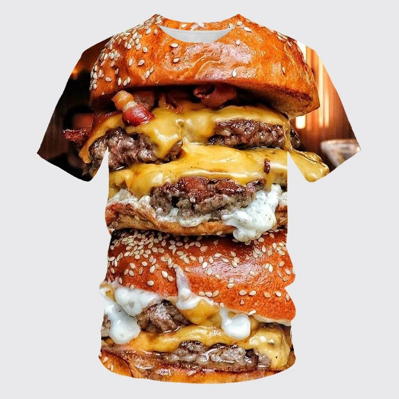 

Hamburger 3d Printed T Shirt Men's Clothing Delicious Food Pattern T-shirt Harajuku Street Short Sleeves O-neck Art Style Tees