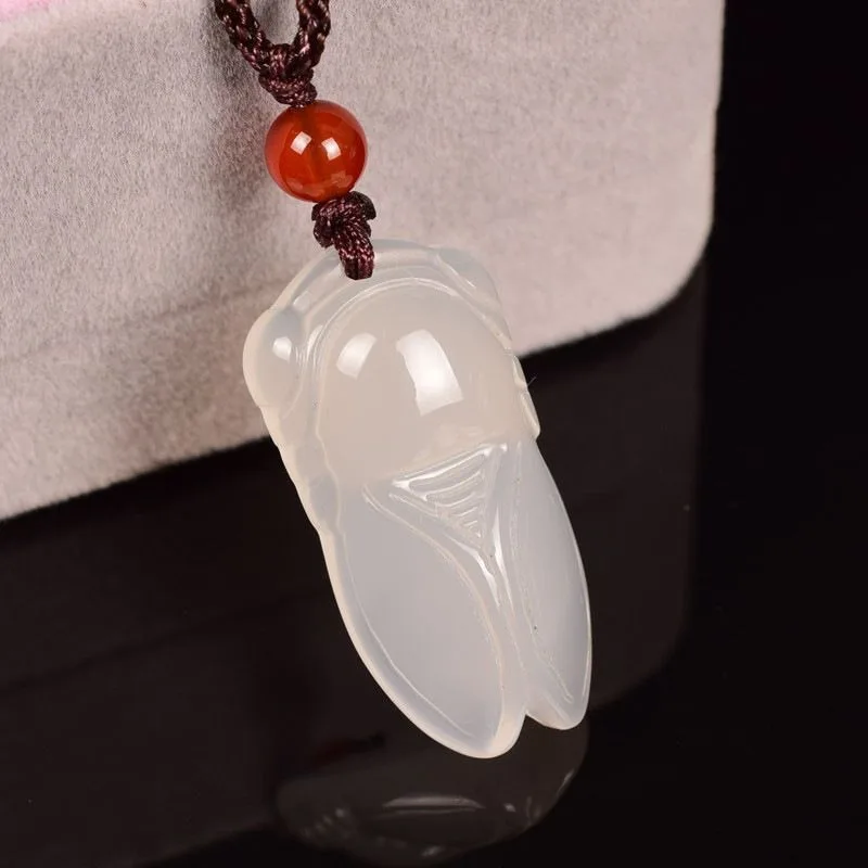 White agate cicada necklace pendant simple casual versatile daily wear