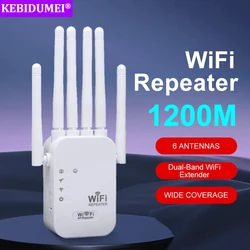 Repetidor Sem Fio De Banda Dupla, Extensor De Sinal WiFi, Amplificador Wi-Fi, Longo Alcance, Impulsionador De Sinal, 1200Mbps, 2.4G, 5G