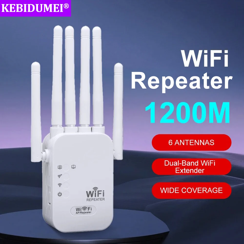 1200Mbps Wireless Repeater 2.4G 5G Dual Band WiFi Signal Extender Wi-Fi Amplifier WiFi Router Long Range Signal Booster Router