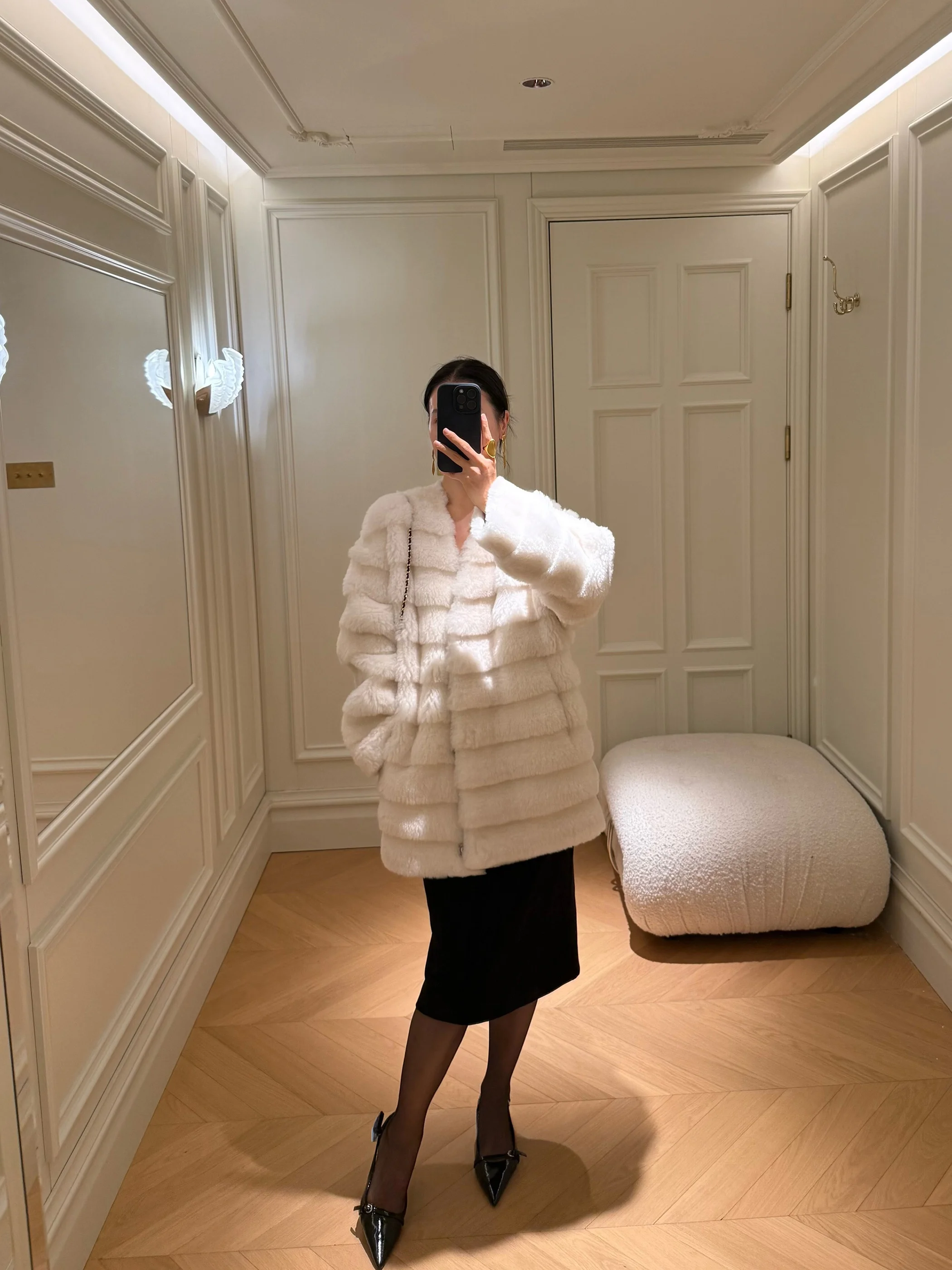 

Ele V-Ne Woolen Coat Beautiful Horizontal Cut Design Loose Fit Sle Daily Wear Fem Youth Winter Outerwear