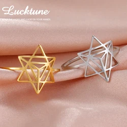 Lucktune Hexagram Merkaba Meditation Amulet Rings Women Men Stainless Steel Star Finger Ring Sacred Geometry Jewelry Party Gift