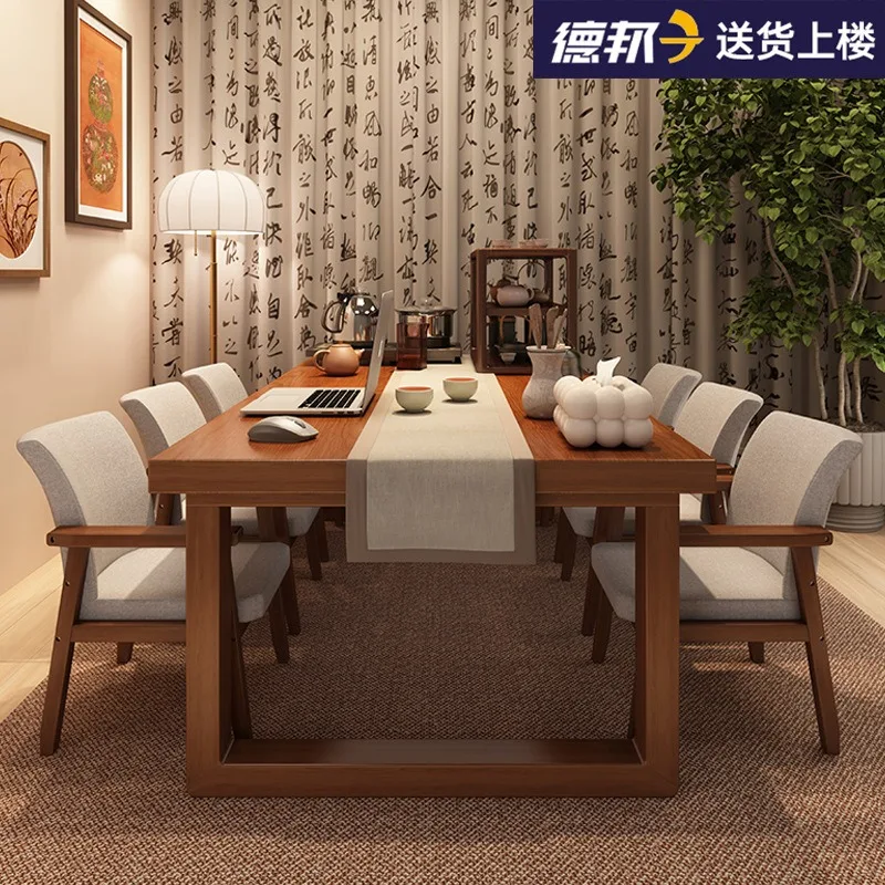 Tea table and chair combination, one table and five chairs, new Chinese-style living room