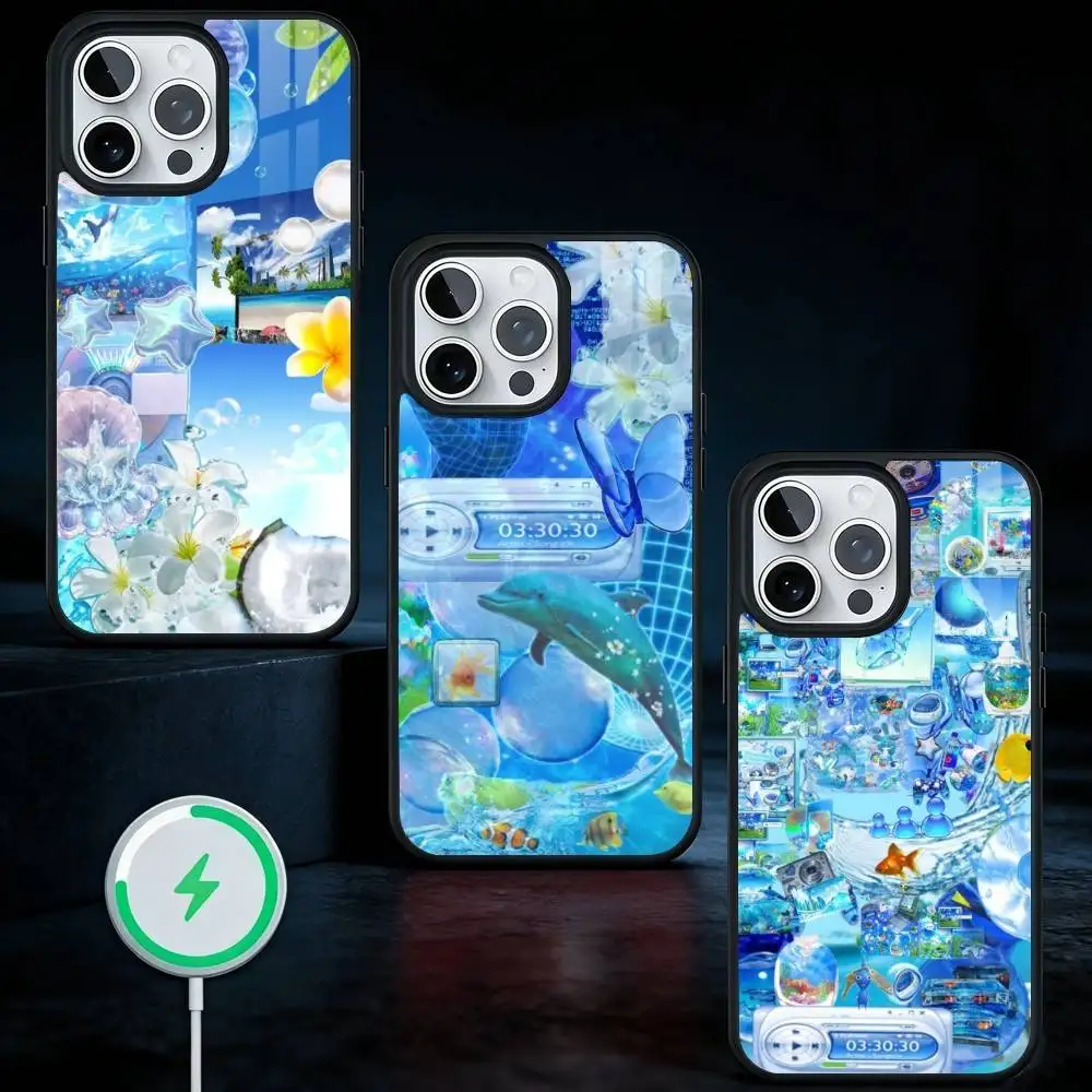

Frutiger Aero Aqua Nostalgia Phone Case For iPhone17,16,15,14,13 Plus,Pro Max Magnetic For Magsafe Wireless Charging