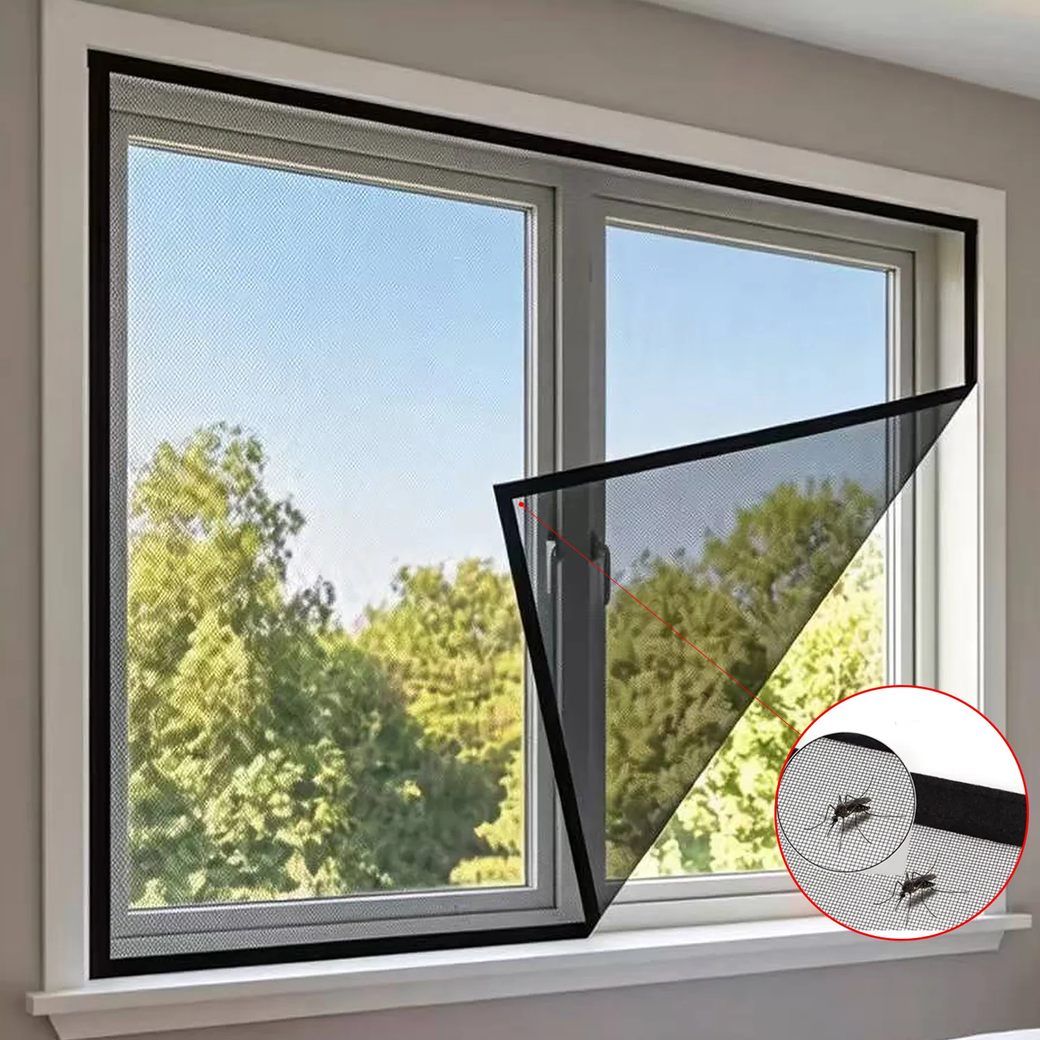 Black Mosquito Proof Window Screen, Curtains and Window Accessories, Self-Adhesive Mosquito Net, No Punching, Easy to Install