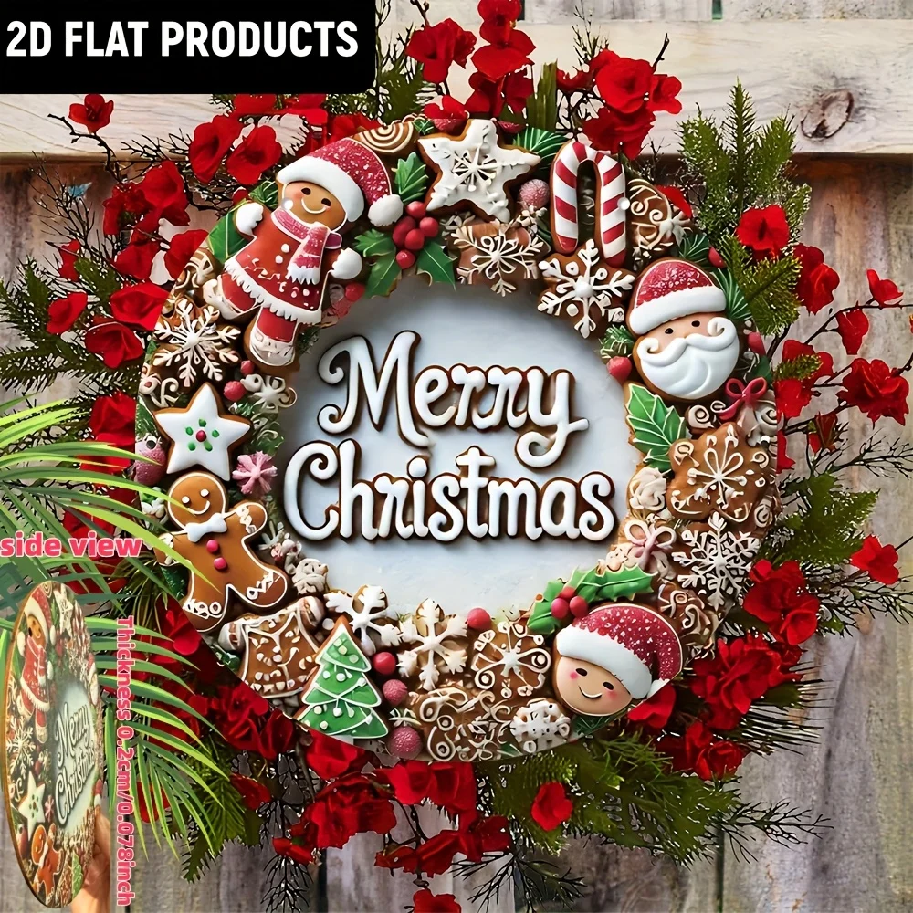 1 Stück 2D flaches Weihnachts-Holzschild mit Zuckerhaus- und Lebkuchenmustern Winter Retro-Stil Weihnachten Zuhause Hofdekoration