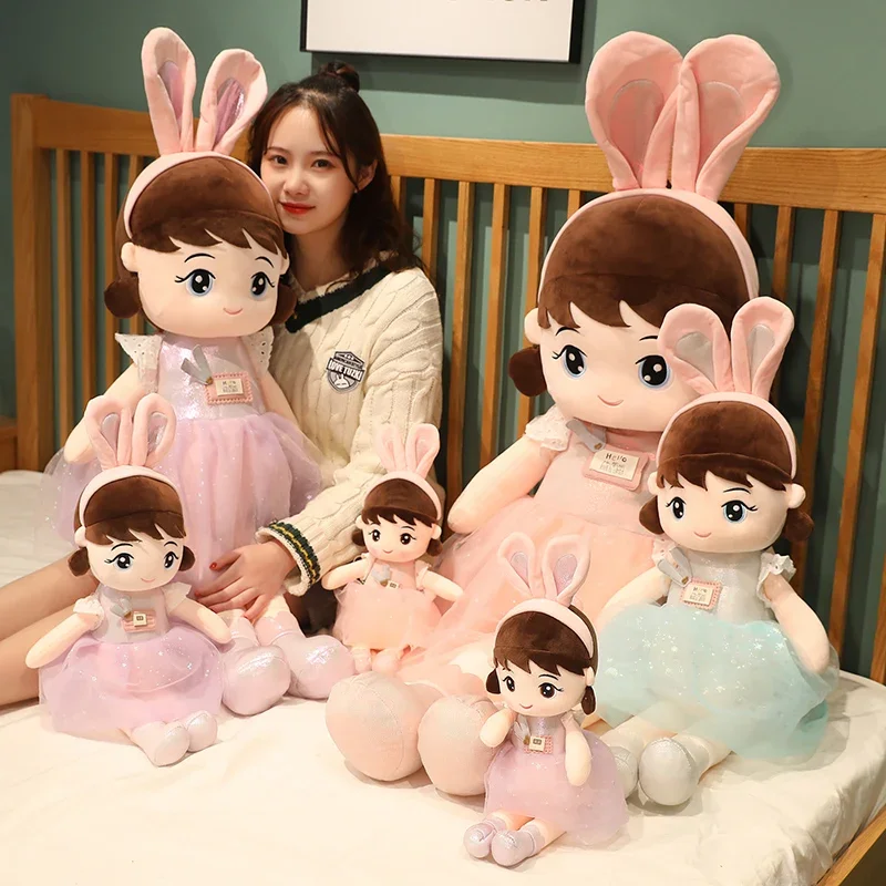 45cm Kawaii Plush Girl Dolls with Rabbit Ear Soft Stuffed Dolls Lovely Plush Toys Girl Toys Kids Birthday Valentine Gift