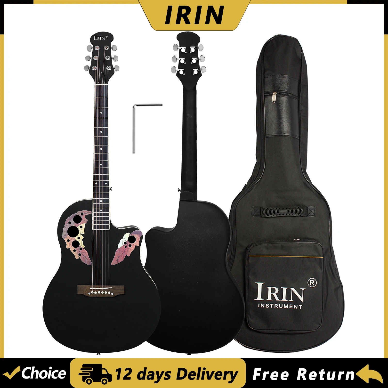 IRIN AR-1 41 Inch Acoustic Guitar 6 Strings 21 Frets Folk Guitar with Guitar Bag Spruce Panel ABS Back&Sides Board Arched Back
