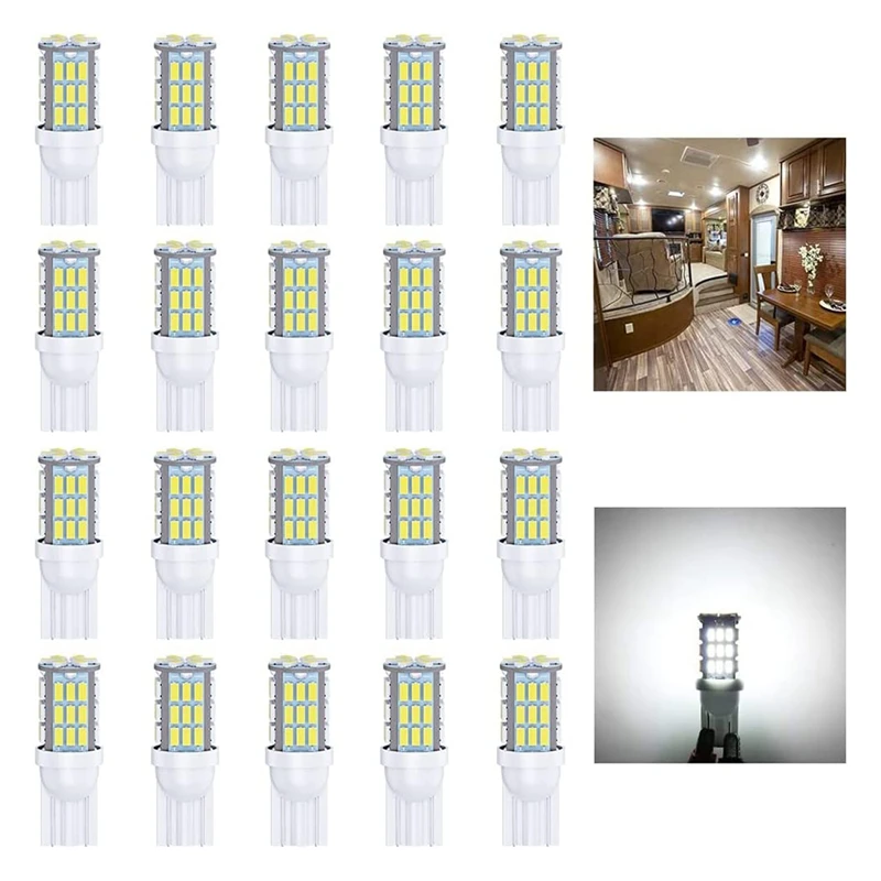 T10 921 194 168 175 LED Bulbs 20-Packs, 3014 42-SMD LED RV Camper Trailer Boat Trunk Dome Map License Lights