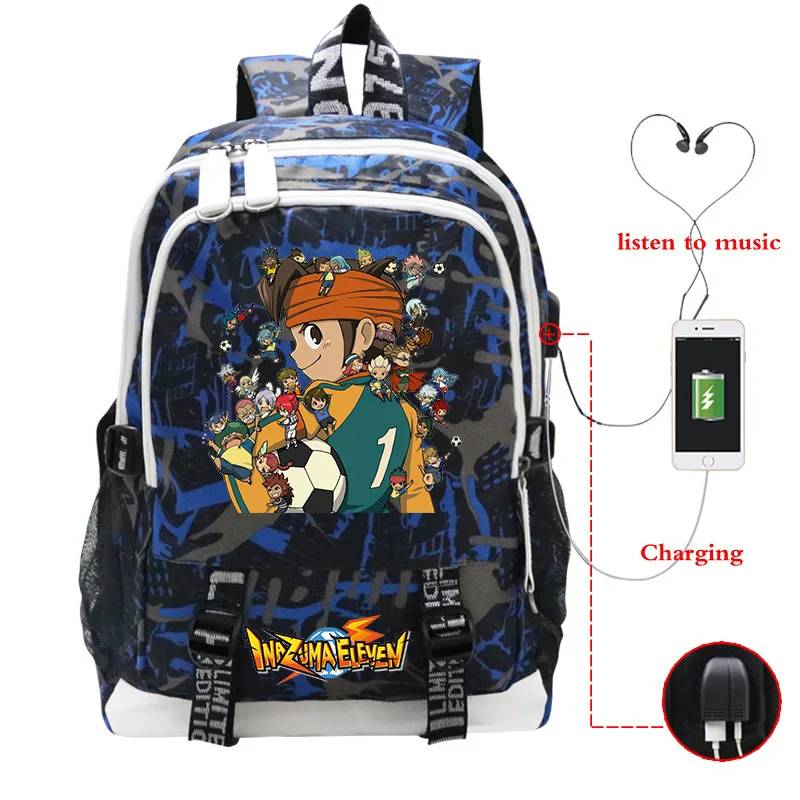 

Inazuma Eleven Go Print School Bags Boys Large Capacity Student Backpack Usb Charging Travel Knapsack Cartoon Bookbag Mochila