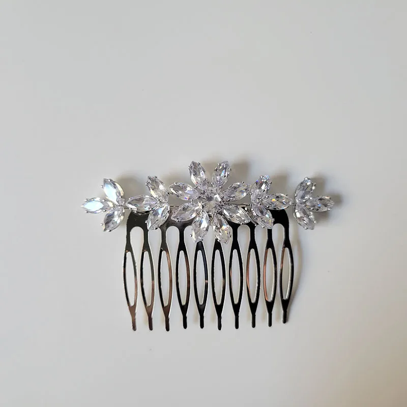 SLBRIDAL Trendy Sparkling Prong Setting Cubic Zircon Bridal Wedding Hair Comb Women Girls Jewelry Daily Fashion Hair Accessories