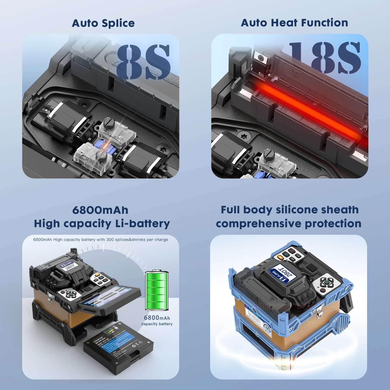 JILONG 280T Fiber Optic Fusion Splicer , 4.3 inch Touch Screen Display , 8s Splice , 18s Heat , with High Standard Accessories