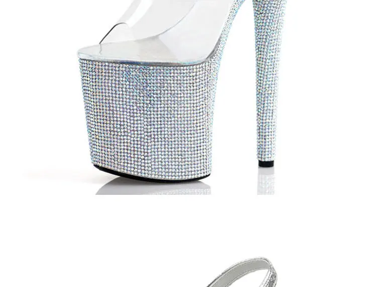 Stripper Shoes Clear 20cm Rhinestone Platform Hate Sky High Sandals Nightclub Model Shining 8inches High Heels New Bride Exotic