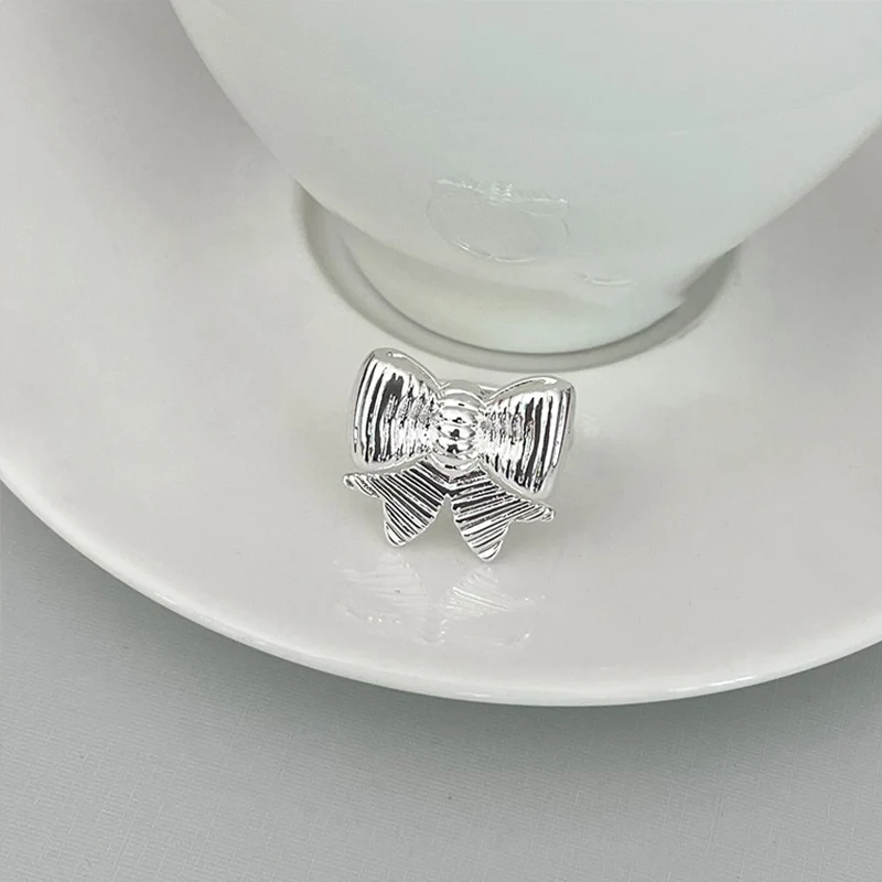 Foxanry 여성용 과장된 나비 매듭 기하학적 반지, 소녀 힙합 개성, 트렌디 클래식, 우아한 웨딩 신부 보석 선물