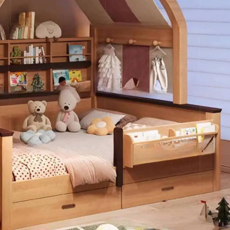 سرير أطفال بمظلة فاخرة ديكور خشبي آمن مخصص سرير أطفال فردي الأميرة تصميم حديث Camas Infantiles أثاث منزلي #4