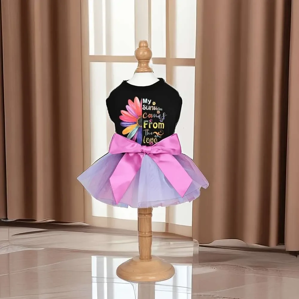 Pet Daisy Graphic Block Color Dress Cute Puppy Skirt Small Medium Dogs And Cats - Perfect For Holiday Parties Dog Costumes