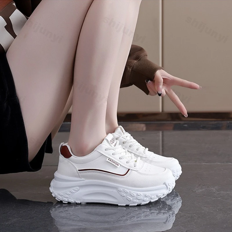 

Women's Vulcanized Shoes 2025 Spring Autumn New Height Increase Comfortable Casual Shoes Outdoor Non Slip Cross Tied Sneakers
