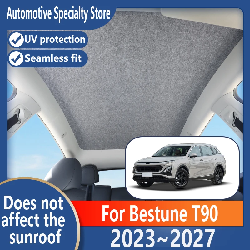 For Bestune T90 2023~2027 Car Panoramic Sunroof Insulation Roof Visor Electrostatic Adsorption Suede Fabric Protection Anti-UV