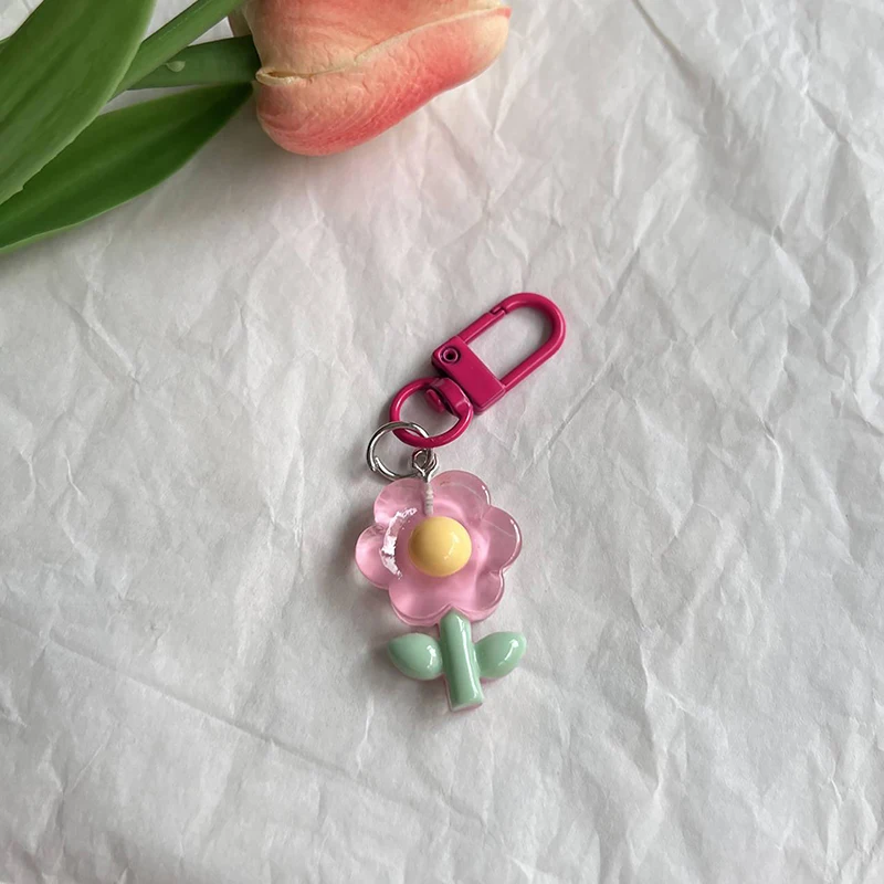 Colored Flowers Key Chain Transparent Flowers Pendant Key Ring Backpack Charms Car Decoration Bag Accessories