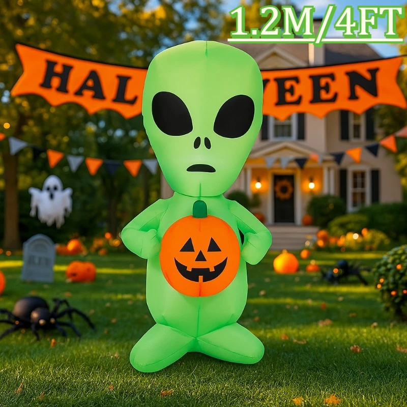 4ft brinquedos infláveis halloween alienígena com decorações de abóbora led iluminado explodir para festa interior ao ar livre gramado jardim quintal decoração