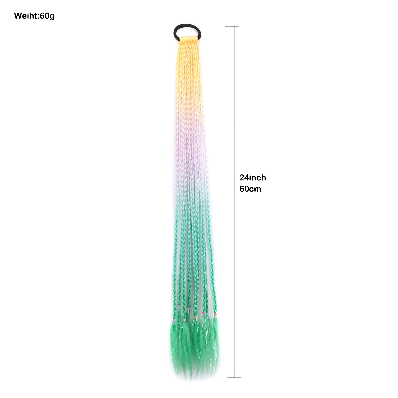 Synthetic Colored Braids Hair Extensions with Rubber Bands Rainbow Ponytails Braided Colorful Hair for Girls Kids Crazy Hair Day view 3