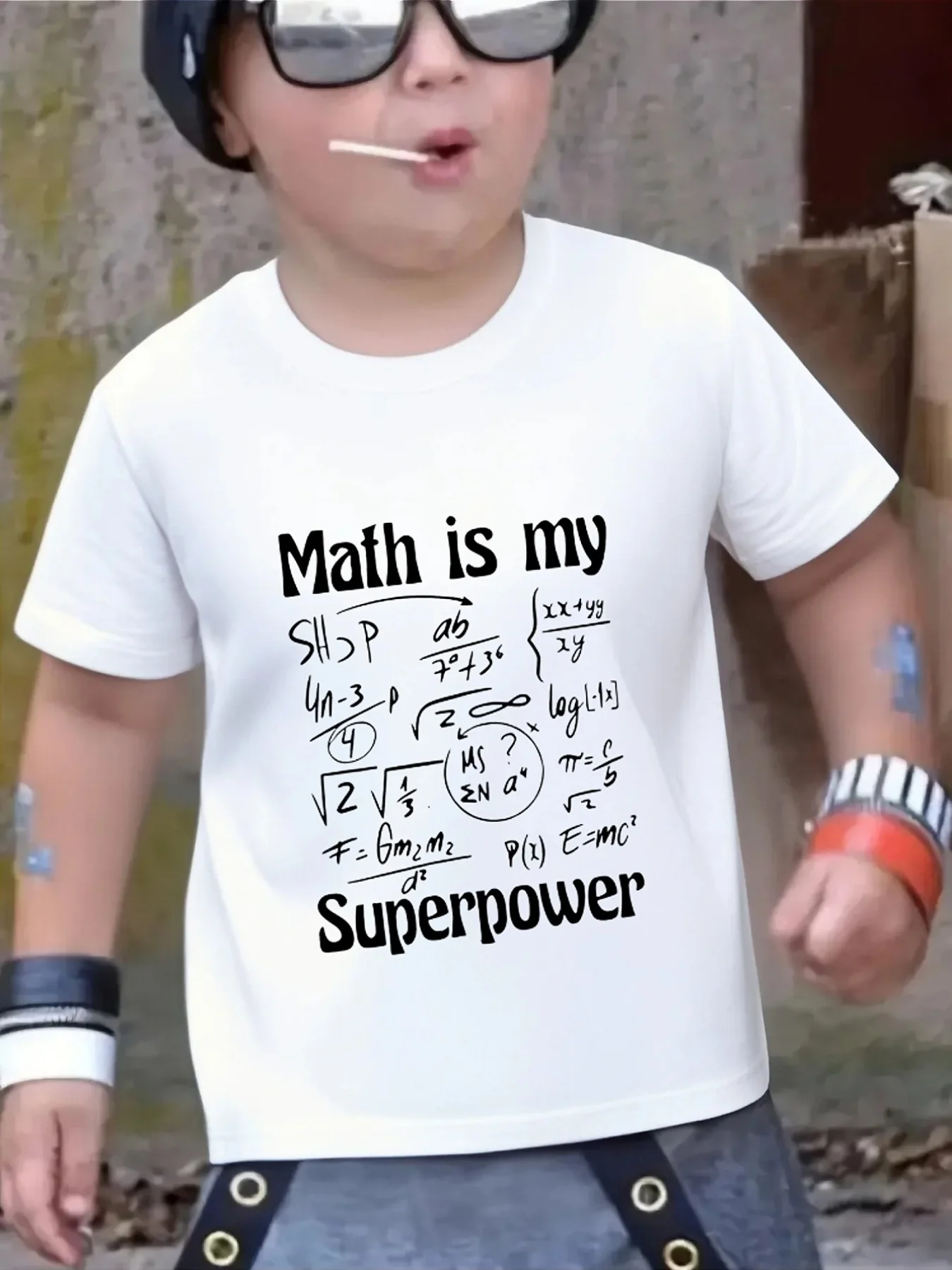 Cute Math Superpower Formula Print Family Matching T Shirt Boys Girls Short Sleeve Parent Child Soft Cotton Casual Daily Tops