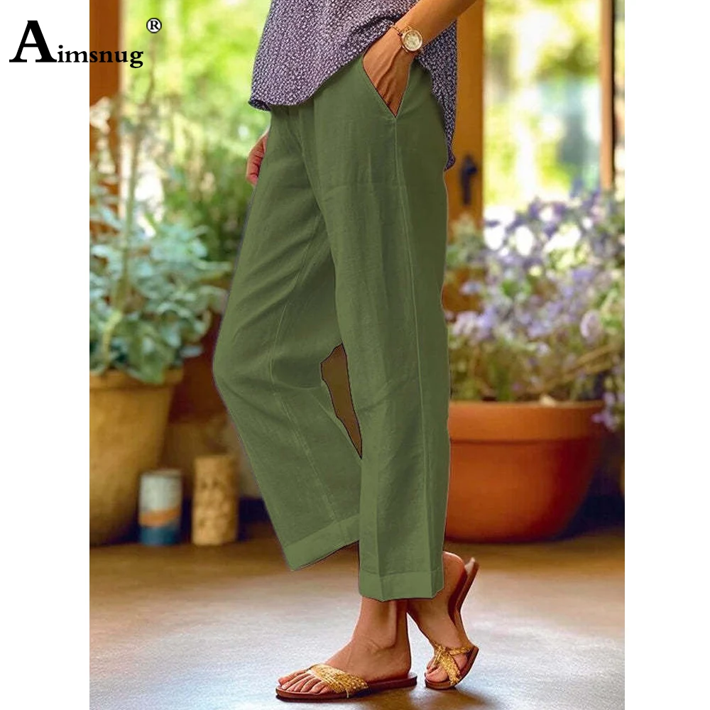 Plus Size 5xl Women High Waist Casual Linen Trousers Female Straight Pants Girls Streetwear 2023 Autumn Solid Basic Pants White