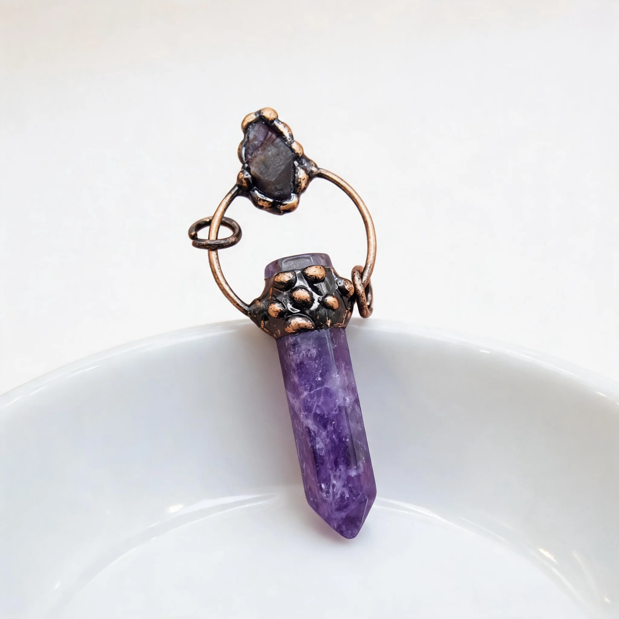 Natural Amethyst Pendant 72x28mm Hexagonal Irregular Crystal Stone Antique Bronze Solder Electroplated Boho Vintage Jewelry