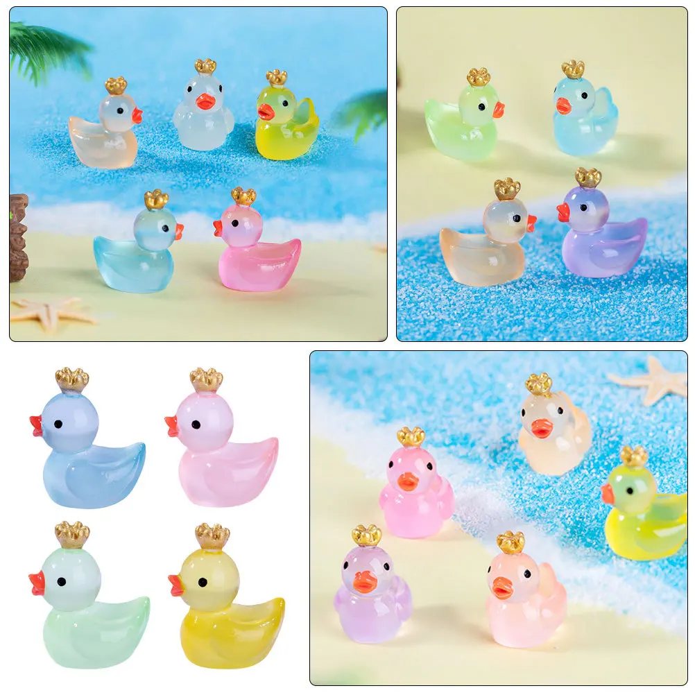 

24pcs Miniature In The Dark Duck Resin Small Decor For Garden Landscape Luminous Garden Miniature Duck Tiny Ducks