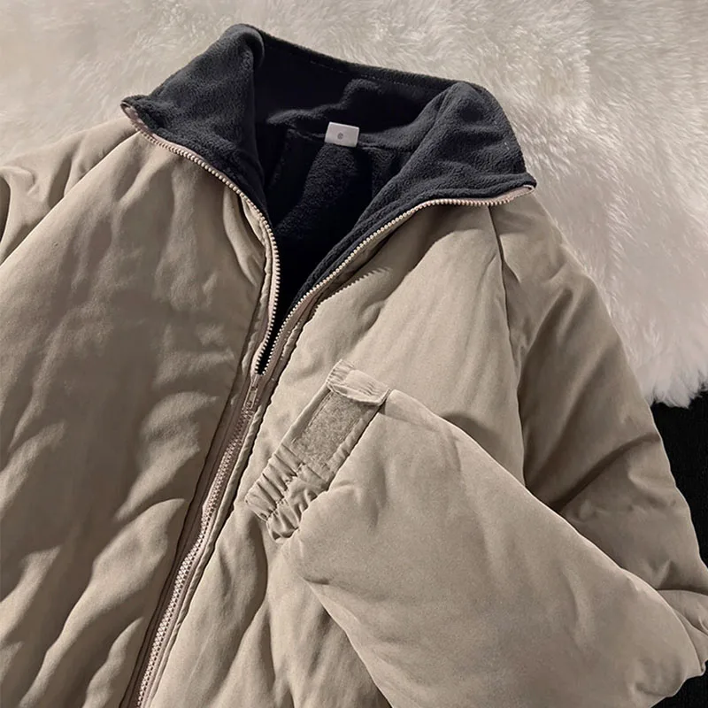 الشتاء الرجال القطن وسادة مبطنة بسيطة الوقوف طوق بلون رشاقته معطف الكورية عارضة أزياء فضفاضة الدافئة الصوف معطف