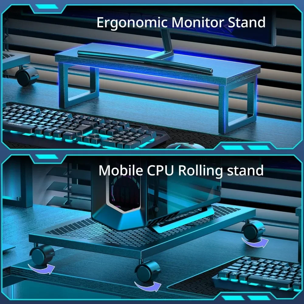 Computer Desk with Pegboard & Shelves Large L Shaped Desk with Drawers, Gaming Desk with Power Outlet & LED