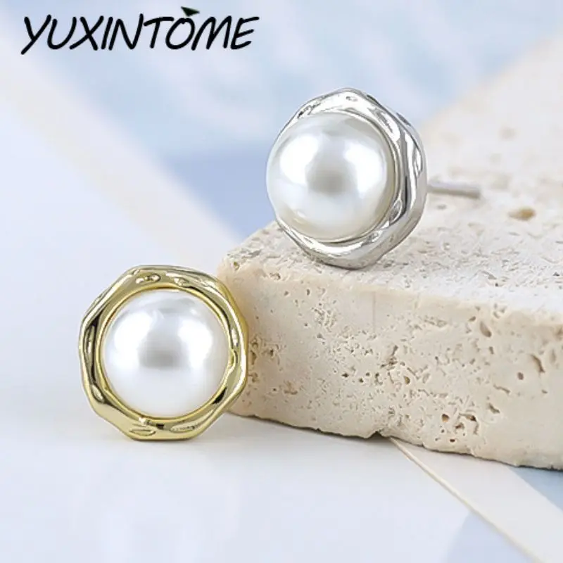 

925 Sterling Silver Ear Needle High-end Geometric Design Pearl Concave Convex Half Stud Earrings Classic Vintage Jewelry Gift