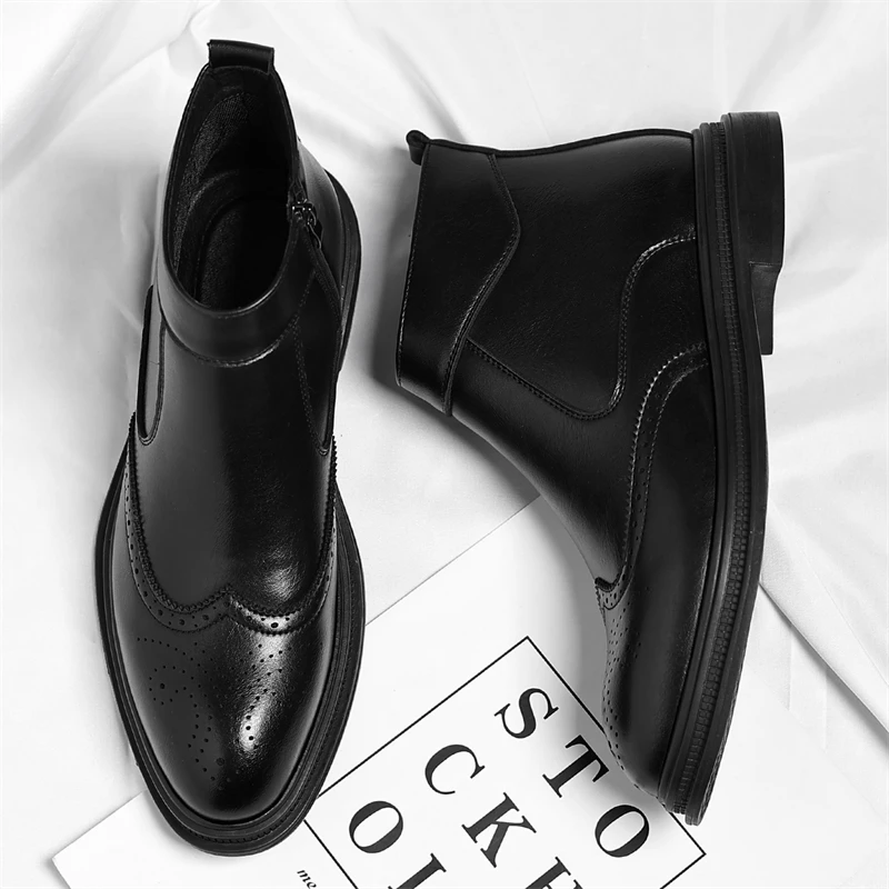 Autumn  Winter Thick Soled Men Business High Top Boots Are Simple Breathable Carved Comfortable Suitable for Men Formal Wear view 3