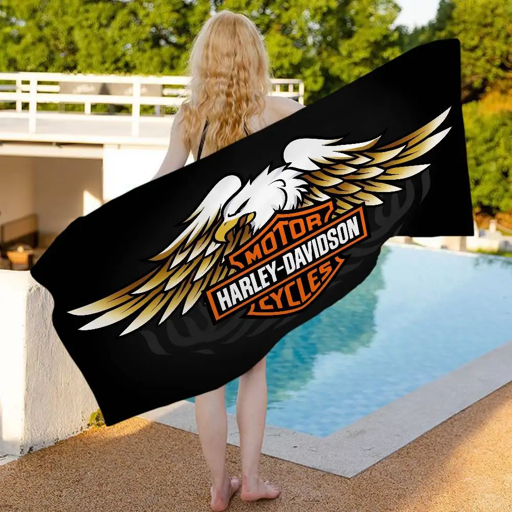 Fashion Motorcycle H-Harley-D-Davidson Microfiber Printed Beach Towel Mountain Climbing Yoga Beach Running Absorbent Soft Towel