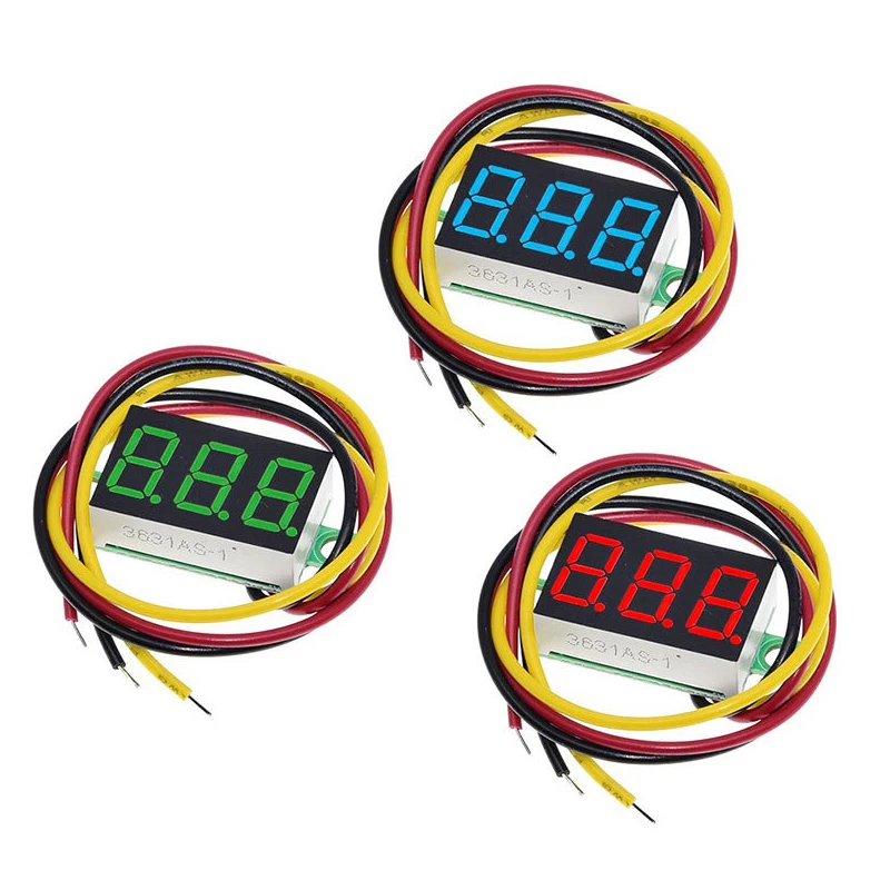 

High quality2PCS DC 0-100V LED Digital Voltmeter 0.36" Red Green Blue Voltage Detector For Car 12V Mobile Power