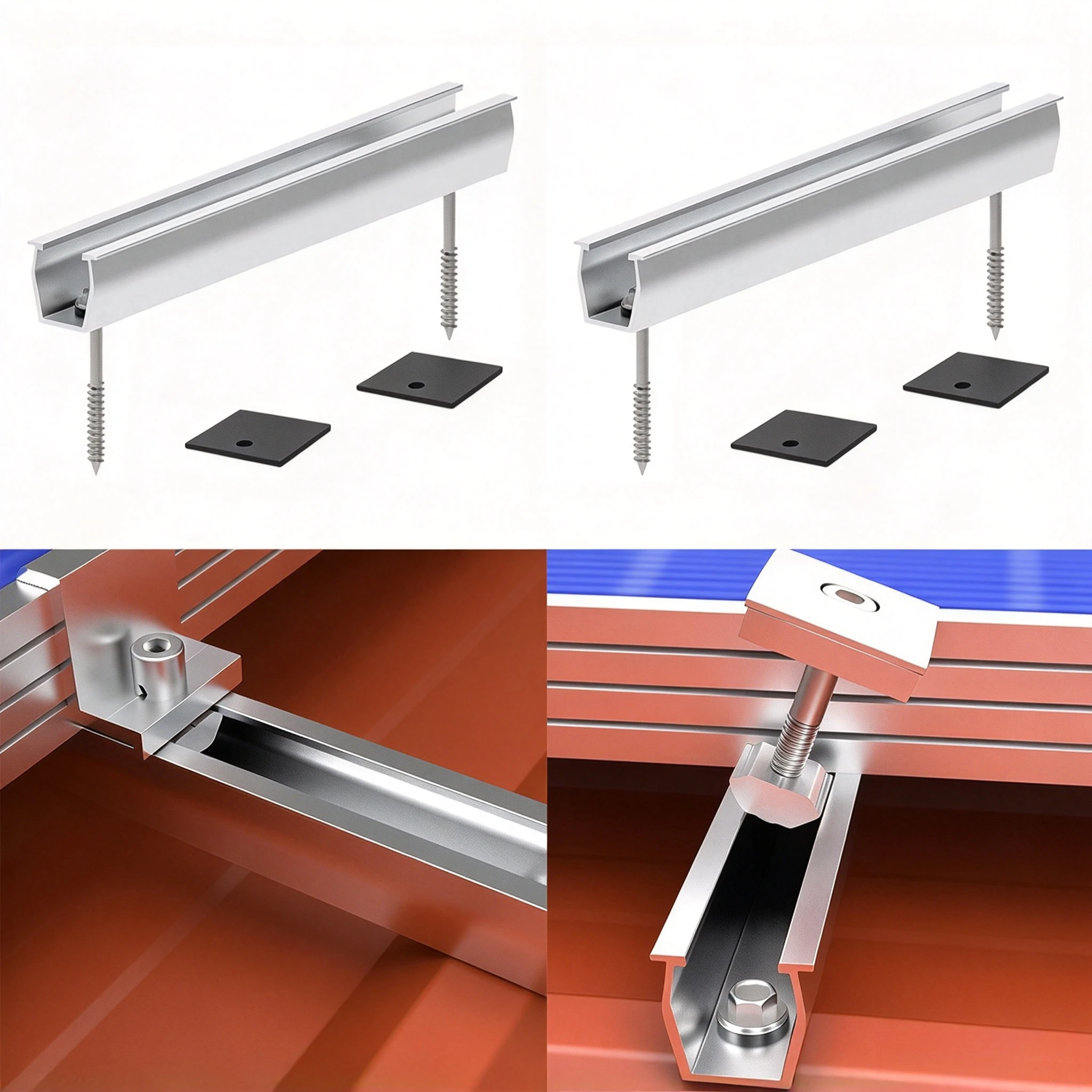 4pcs/Set Solar Photovoltaic Bracket, 20cm Solar Panel Mounting Rail, Aluminum Alloy Clamp for Roof Solar Module Solar Panel