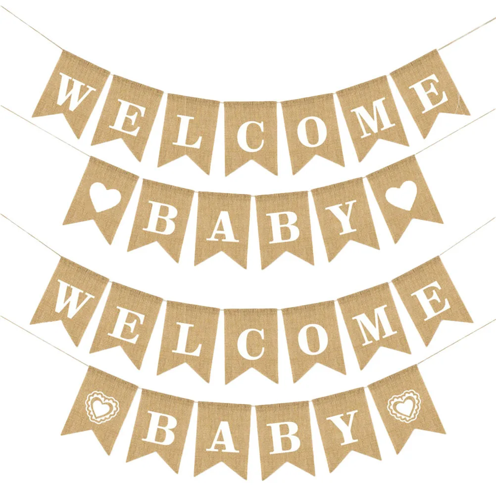 

2Set Burlap Banner Welcome Baby Pull Flag Bunting Birthday Decoration Supplies Strong String Hanging Banner