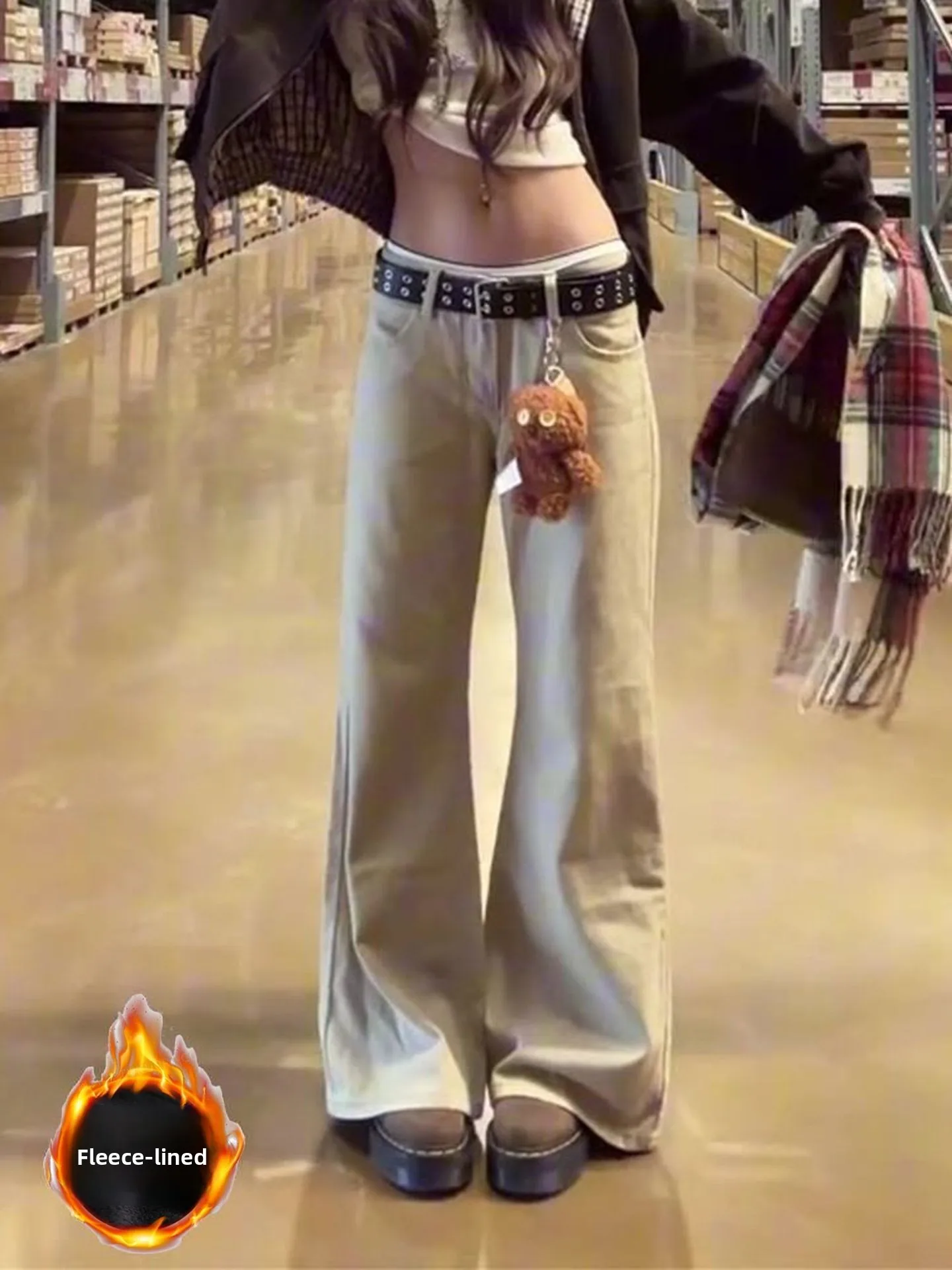 

Ретро джинсы-клеш из тонкого денима цвета хаки для женщин, летние новые повседневные прямые брюки с высокой талией на молнии