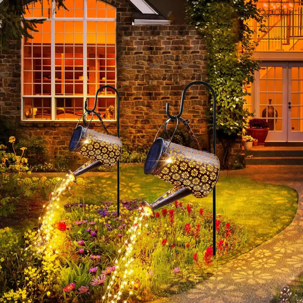 Unique Kettle Design Light Solar Powered Metal Watering Lantern with Led String Lights for Outdoor Garden for Yard for Garden