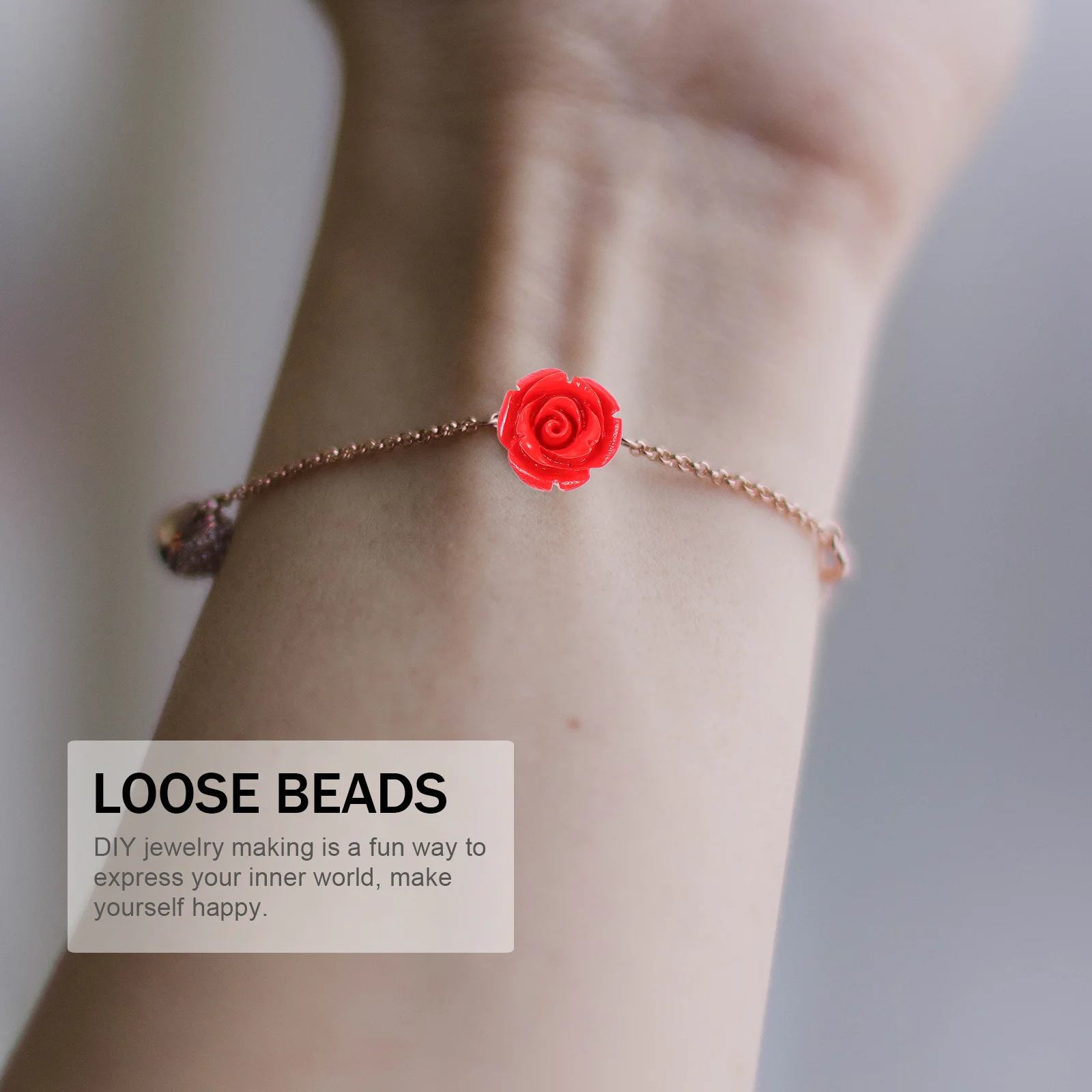 50Pcs Red Rose Beads Loose Flower Resin Beads for DIY Bracelet Necklace Craft Jewelry Making Pendant Decor Supplies